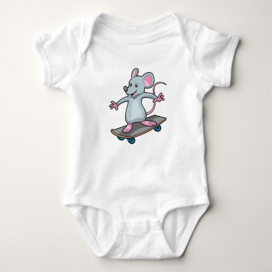 Muis als Skater met skateboard Romper (Voorkant)