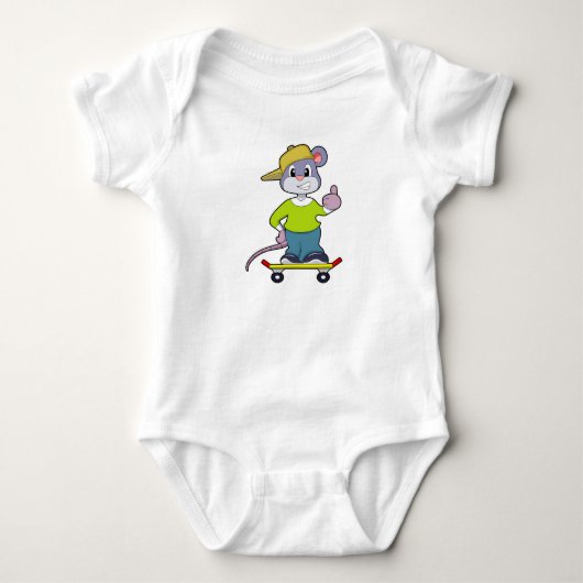 Muis als Skater met skateboard Romper (Voorkant)