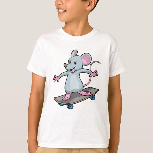 Muis als Skater met skateboard T-shirt (Voorkant)