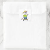 Muis als Skater met skateboard Vierkante Sticker (Tas)