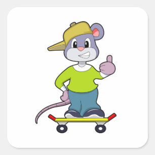 Muis als Skater met skateboard Vierkante Sticker