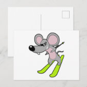 Muis als skiër met ski briefkaart (Voorkant / Achterkant)