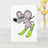 Muis als skiër met ski kaart (Gele Bloem)