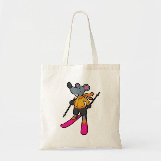 Muis als skiër met ski tote bag (Voorkant)