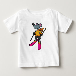 Muis als skiër met skiën