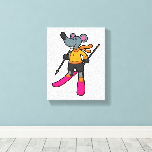 Muis als skiër met skiën canvas afdruk (Insitu (Houten vloer))