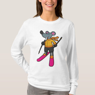 Muis als skiër met skiën t-shirt