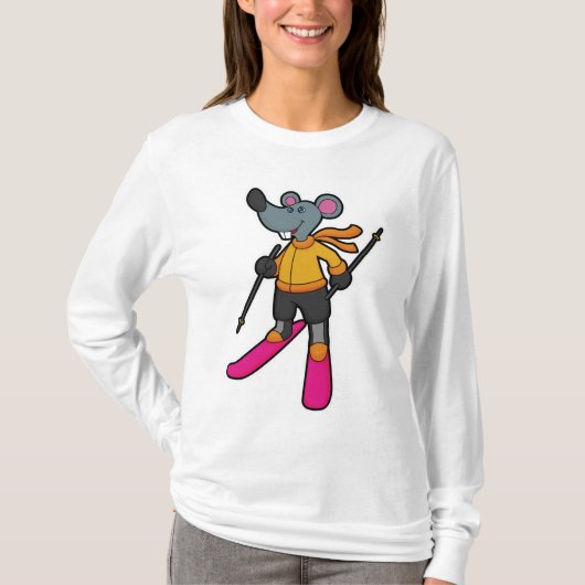 Muis als skiër met skiën t-shirt (Voorkant)