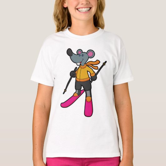 Muis als skiër met skiën t-shirt (Voorkant)