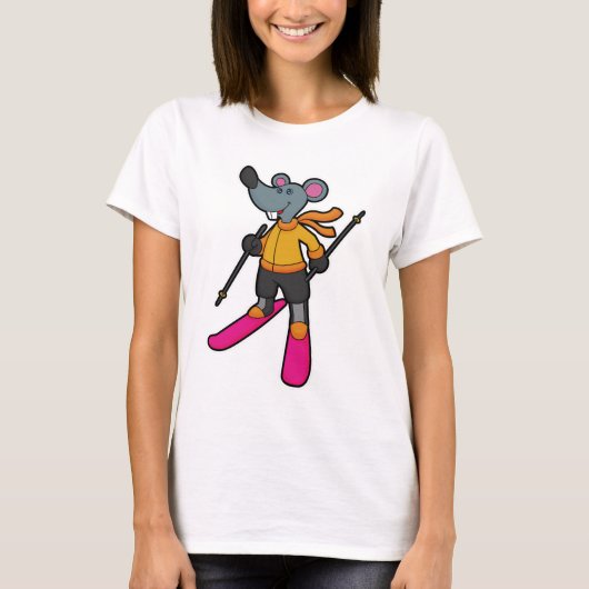 Muis als skiër met skiën t-shirt (Voorkant)
