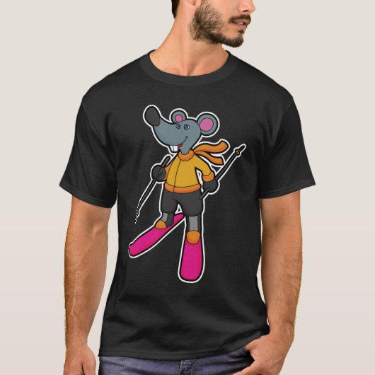 Muis als skiër met skiën t-shirt (Voorkant)