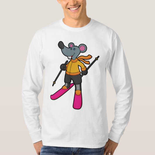Muis als skiër met skiën t-shirt (Voorkant)