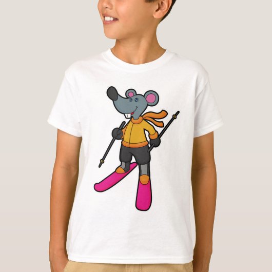 Muis als skiër met skiën t-shirt (Voorkant)
