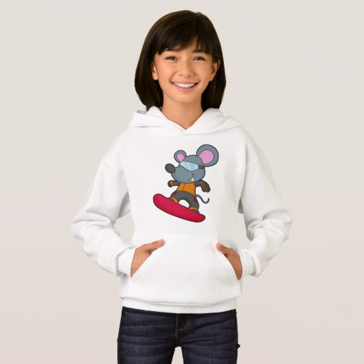 Muis als Snowboarder met Snowboard (Voorkant volledig)