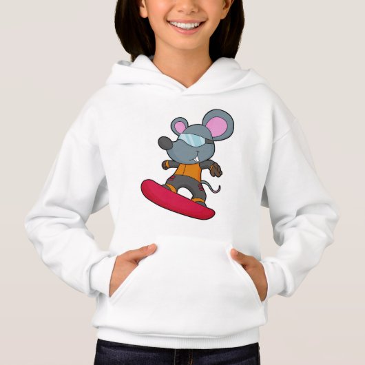 Muis als Snowboarder met Snowboard (Voorkant)