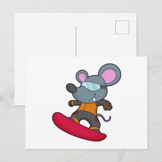 Muis als Snowboarder met Snowboard Briefkaart (Voorkant / Achterkant)