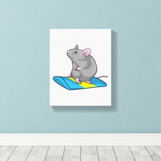 Muis als Snowboarder met Snowboard Canvas Afdruk (Insitu (Houten vloer))