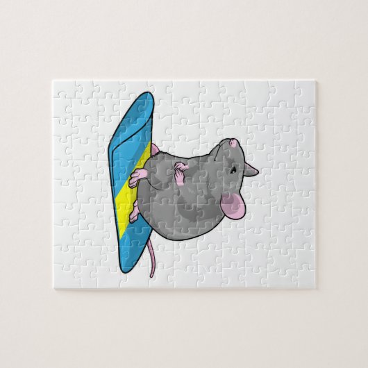 Muis als Snowboarder met Snowboard Legpuzzel (Horizontaal)