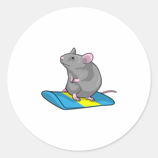 Muis als Snowboarder met Snowboard Ronde Sticker (Voorkant)