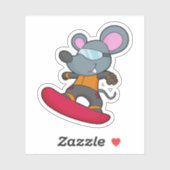 Muis als Snowboarder met Snowboard Sticker (Vel)