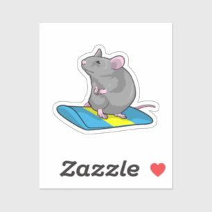 Muis als Snowboarder met Snowboard Sticker