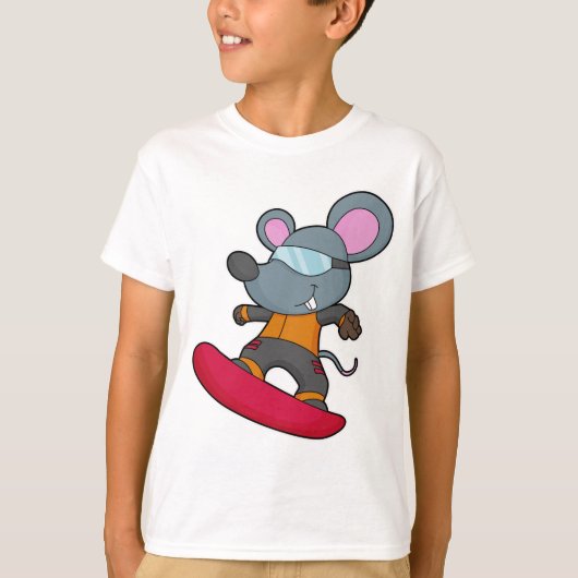 Muis als Snowboarder met Snowboard T-shirt (Voorkant)