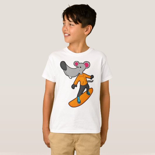 Muis als Snowboarder met Snowboard T-shirt (Voorkant volledig)
