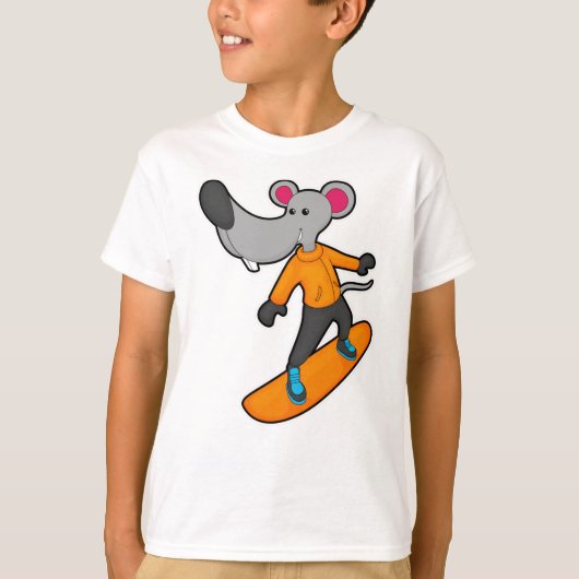 Muis als Snowboarder met Snowboard T-shirt (Voorkant)