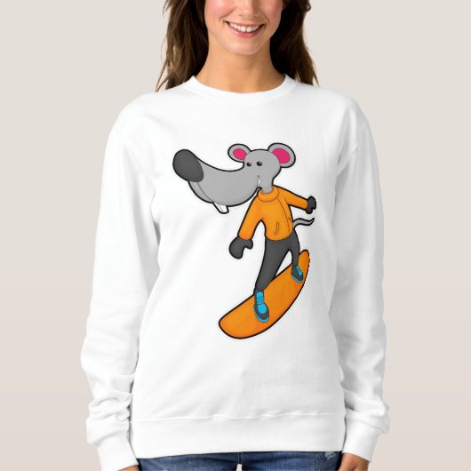 Muis als Snowboarder met Snowboard Trui (Voorkant)