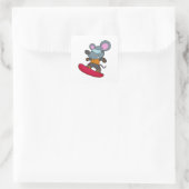 Muis als Snowboarder met Snowboard Vierkante Sticker (Tas)