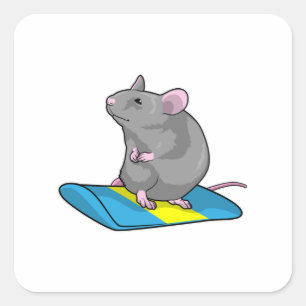 Muis als Snowboarder met Snowboard Vierkante Sticker