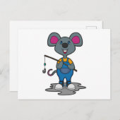 Muis als visser met hengel briefkaart (Voorkant / Achterkant)
