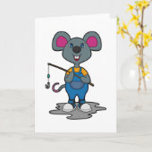 Muis als visser met hengel kaart (Gele Bloem)