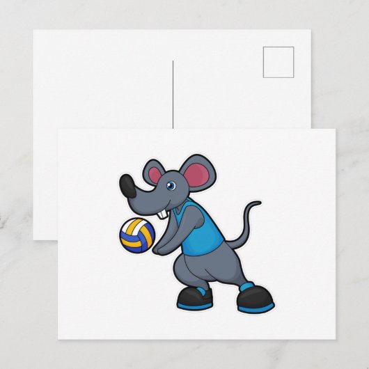 Muis als volleybalspeler met volleybal briefkaart (Voorkant / Achterkant)