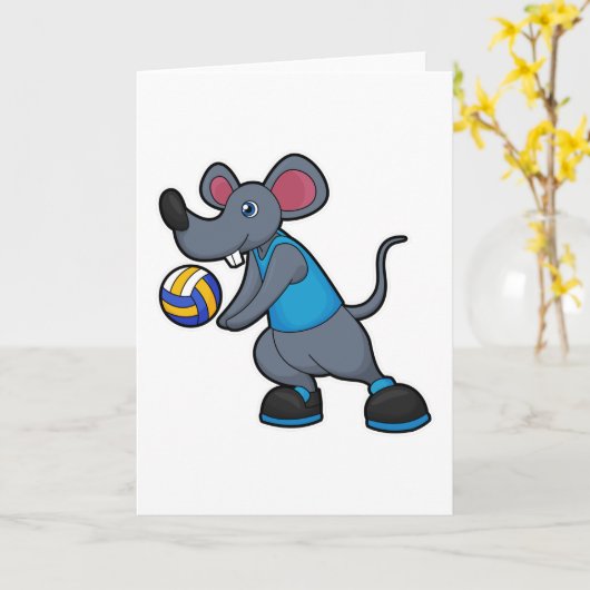 Muis als volleybalspeler met volleybal kaart (Gele Bloem)
