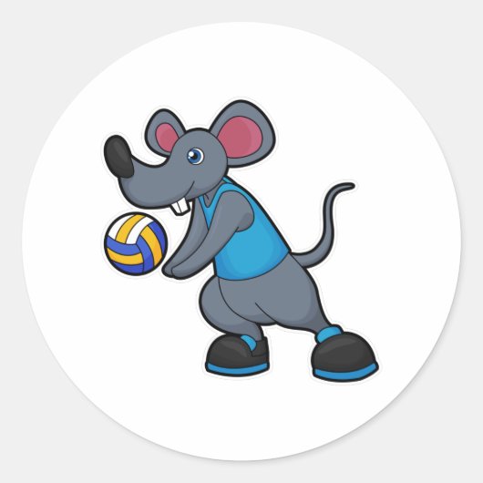 Muis als volleybalspeler met volleybal ronde sticker (Voorkant)