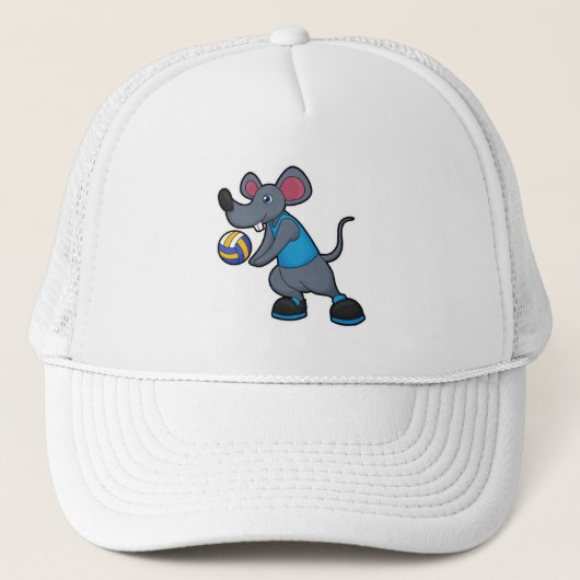 Muis als volleybalspeler met volleybal trucker pet (Voorkant)
