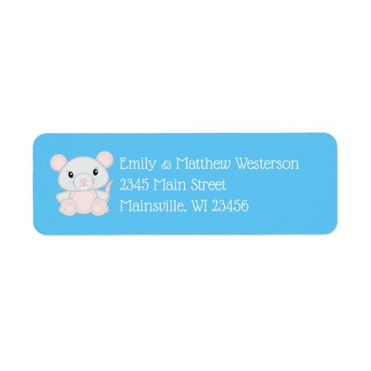 Muis Baby shower blauw Etiket (Voorkant)