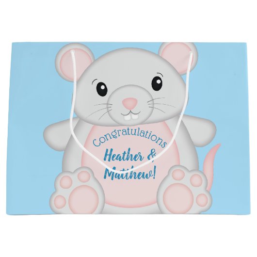 Muis Baby shower blauw Groot Cadeauzakje (Voorkant)