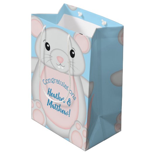 Muis Baby shower blauw Medium Cadeauzakje (Achterkant Gekanteld)