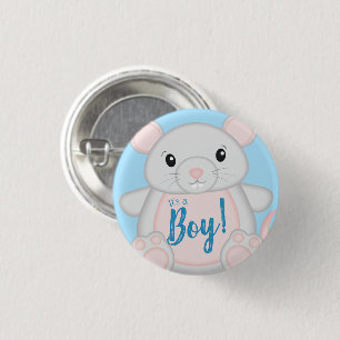 Muis Baby shower blauw Ronde Button 3,2 Cm