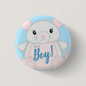 Muis Baby shower blauw Ronde Button 3,2 Cm (Voorkant)
