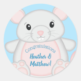 Muis Baby shower blauw Ronde Sticker
