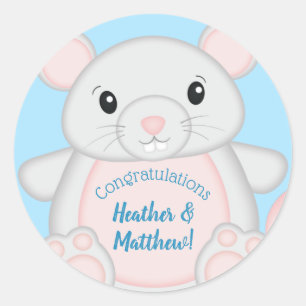 Muis Baby shower blauw Ronde Sticker