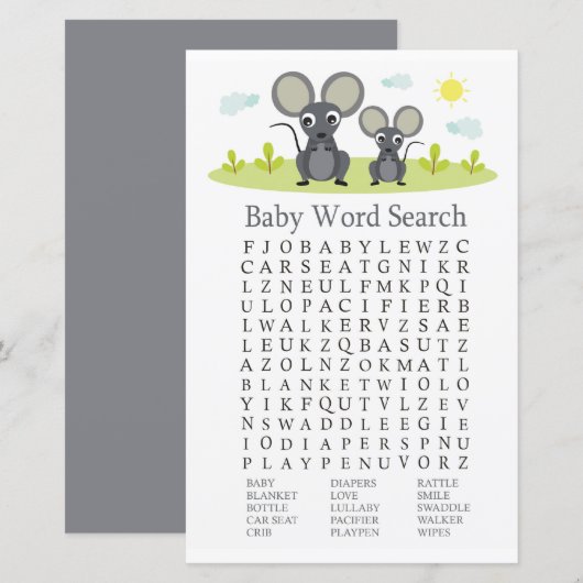 Muis Baby shower Word Search Game (Voorkant / Achterkant)