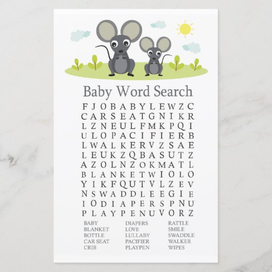 Muis Baby shower Word Search Game (Voorkant)