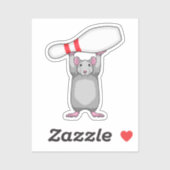 Muis bij Bowling met Bowling-pin Sticker (Vel)