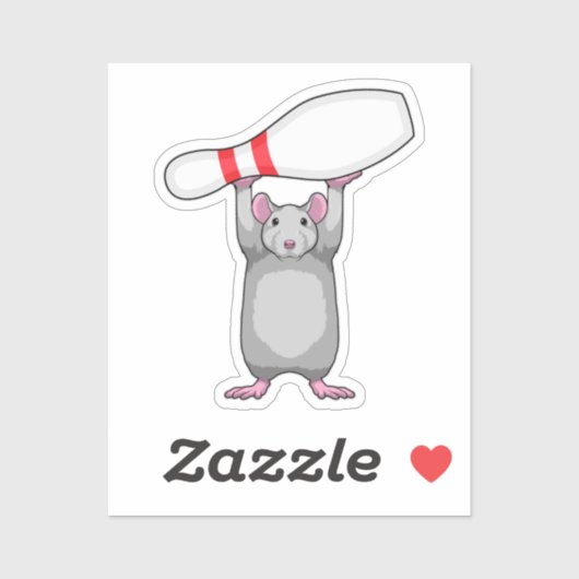 Muis bij Bowling met Bowling-pin Sticker (Vel)