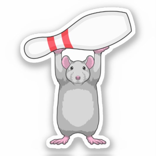 Muis bij Bowling met Bowling-pin Sticker (Voorkant)