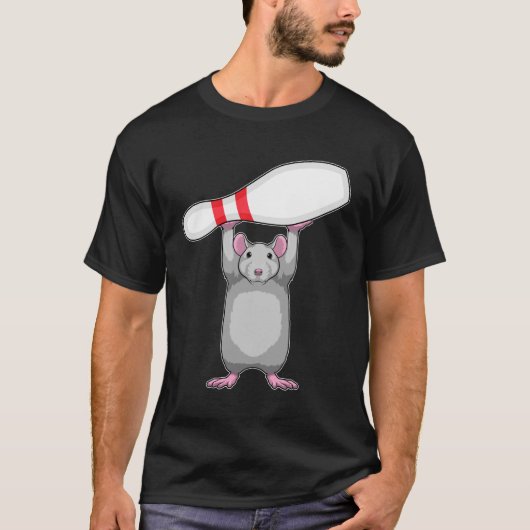 Muis bij Bowling met Bowling-pin T-shirt (Voorkant)